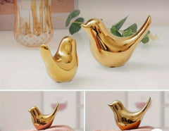 2 pcs set ( 1 small + 1 big ) Golden Ceramic Birds