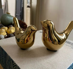 2 pcs set ( 1 small + 1 big ) Golden Ceramic Birds