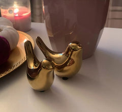 2 pcs set ( 1 small + 1 big ) Golden Ceramic Birds